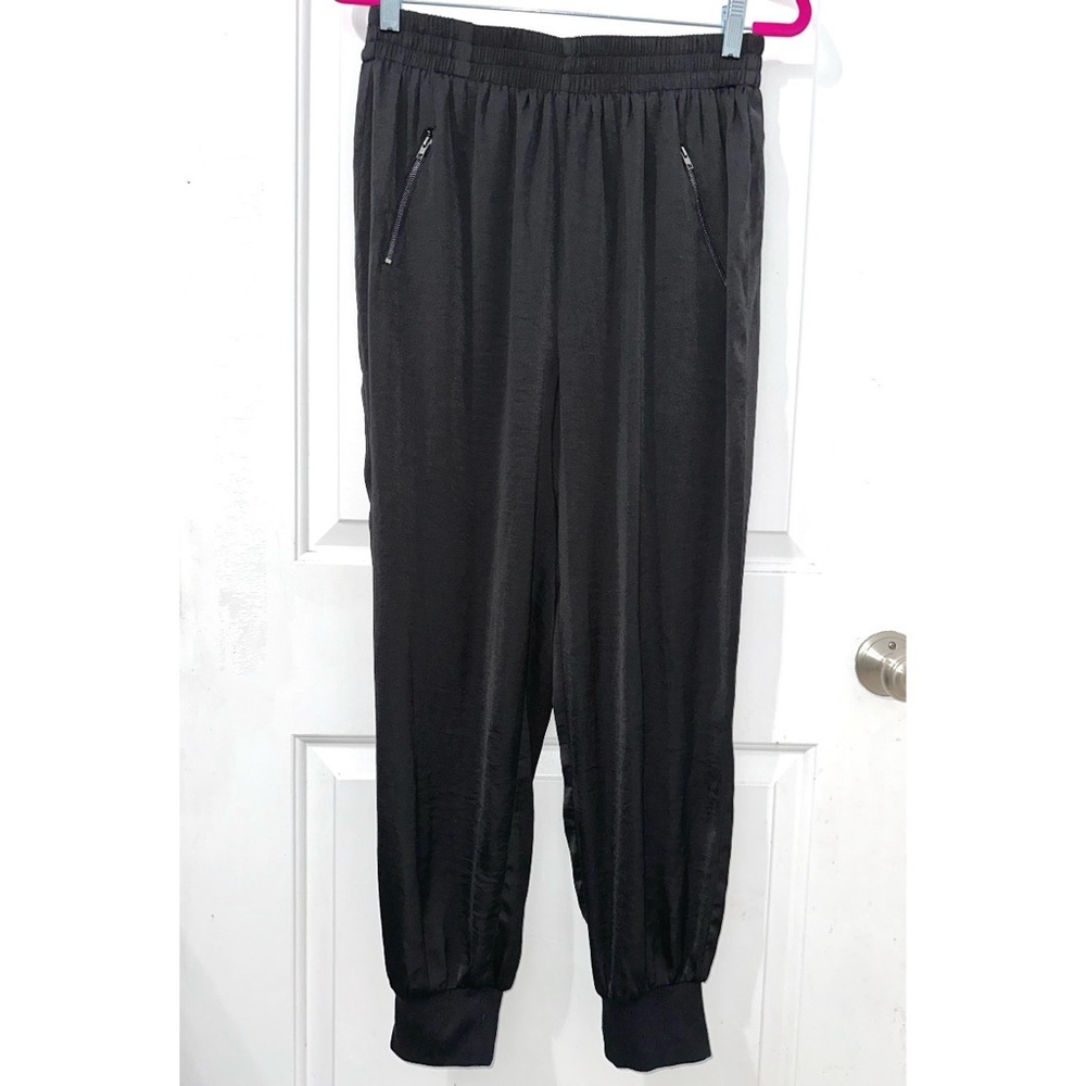 Doe & Rae black satin jogger pants with pockets